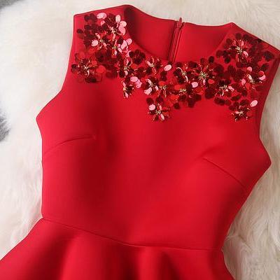 Red Gorgeous Short Sleeveless Women Dress With..
