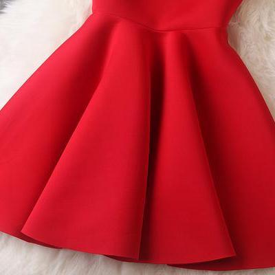 Red Gorgeous Short Sleeveless Women Dress With..