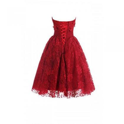 Red Lace Flowers ?sweetheart Party Dress, Lace..