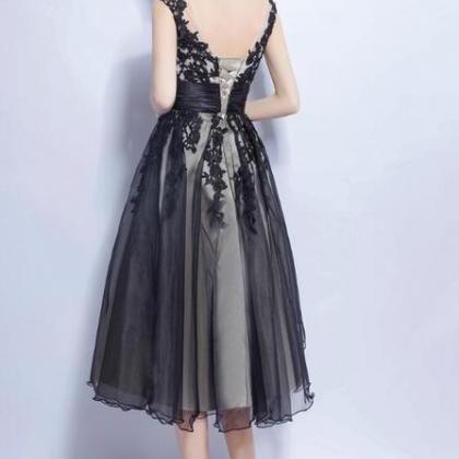 Classical Black Tea Length Party Dress, Black..