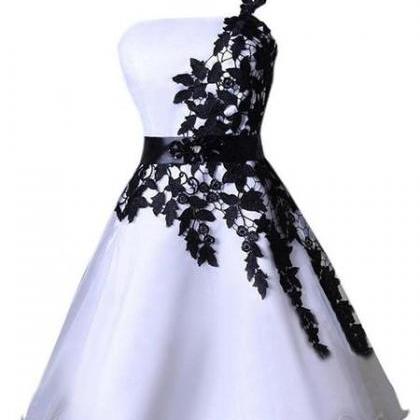 White And Black One Shoulder Graduation Party..