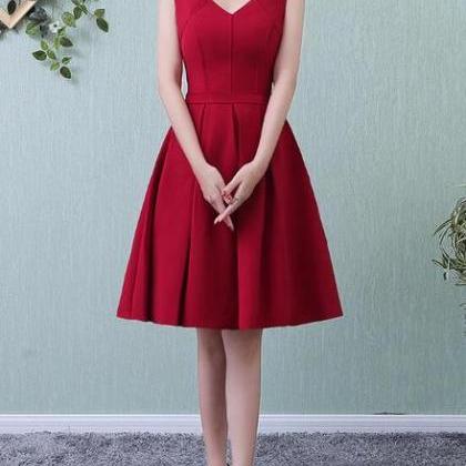 Dark Red Satin Homecoming Dresses, Red Short Cute..