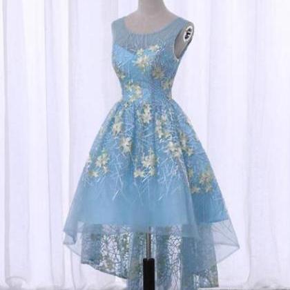 Light Blue High Low Floral Party Dresses, Lovely..
