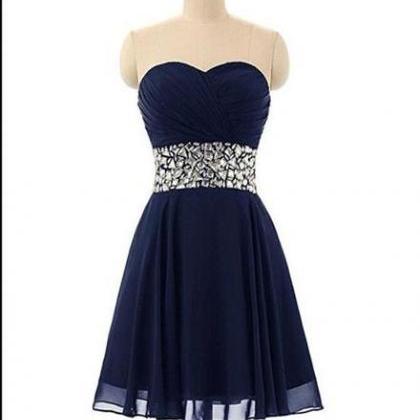 Navy Blue Beaded Sweetheart Homecoming Dresses,..