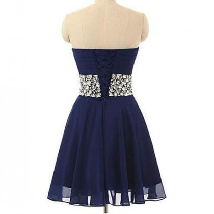 Navy Blue Beaded Sweetheart Homecoming Dresses,..