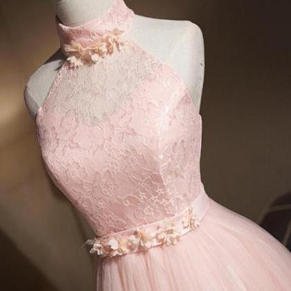 Light Pink Halter Tulle And Lace Lovely Knee..
