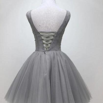 Grey Homecoming Dress, Beaded Short Formal Dress,..