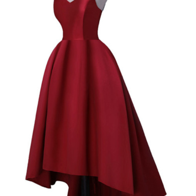 Red Sweetheart High Low Satin Party Dress, Red..