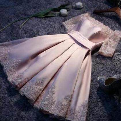 Lovely Pink Satin and Lace Homecoming Dress, Lovely Formal Dress main image 0
