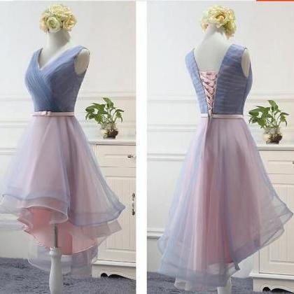 Blue And Pink Stylish High Low Party Dress, Cute..