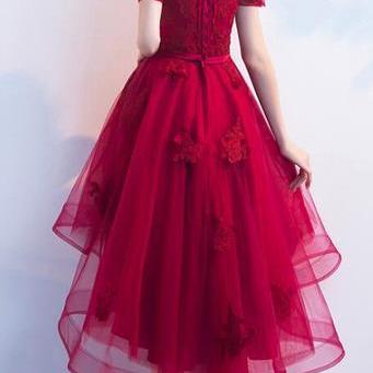 Lovely Wine Red High Low Formal Dress, Cute Party..