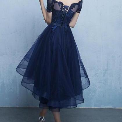 Navy Blue Cute Lace-up Prom Dress , Lovely Party..