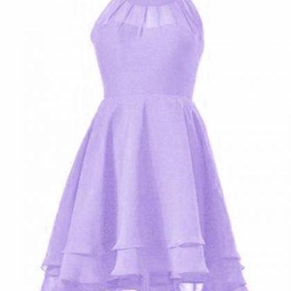 Lavender Chiffon Halter Short Wedding Party Dress,..