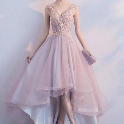 Pink V-neckline High Low Fashionable Party Dress,..