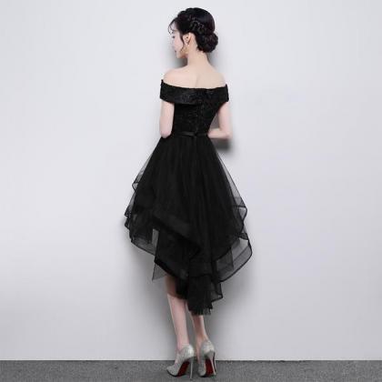 Black Off Shoulder Tulle And Lace High Low..