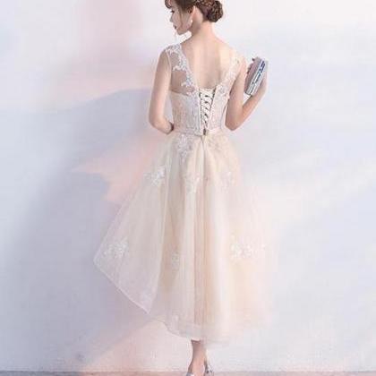 Champagne Lace Round Neckline High Low Tulle..