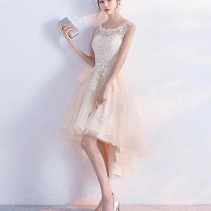Champagne Lace Round Neckline High Low Tulle..