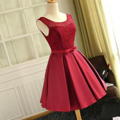 Cute Satin And Lace Short Junior Prom Dress,..