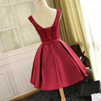 Cute Satin And Lace Short Junior Prom Dress,..
