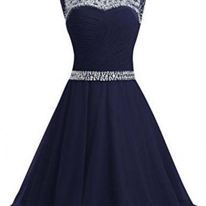 Beautiful Navy Blue Chiffon And Sequins Knee..