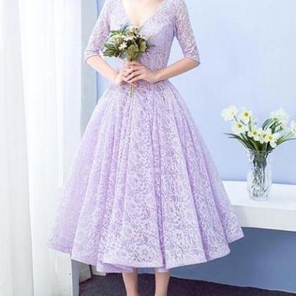 Beautiful Lace Short Sleeves Tea Length Wedding..