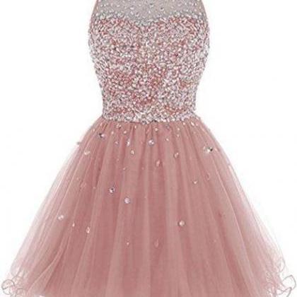 Pink Tulle Round Neckline Short Party Dress,..