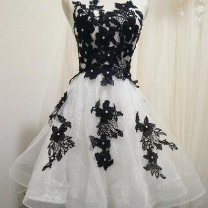 White Tulle And Lace Knee Length Party Dress With..
