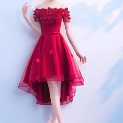 Beautiful Red High Low Off Shoulder Party Dress,..