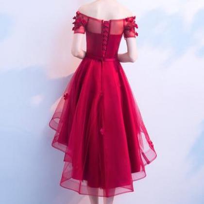 Beautiful Red High Low Off Shoulder Party Dress,..