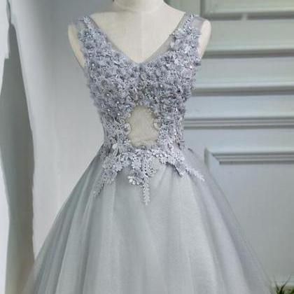 Light Grey Feather and Tulle Short Party Dress, Lovely Homecoming Dress