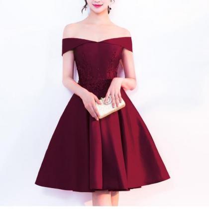 Satin Off Shoulder Simple Homecoming Dress With..