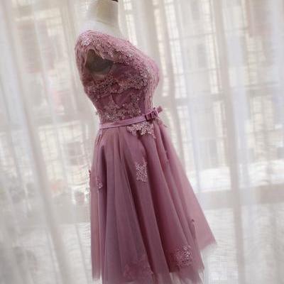 Pink Tulle Round Neckline Short Homecoming..