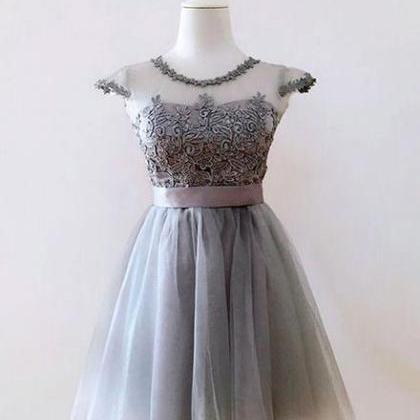 Lovely Grey Short Party Dresses , Tulle And Lace..