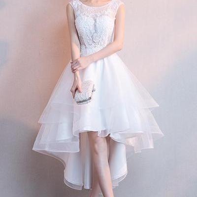White High Low Graduation Dress , Tulle And Lace..