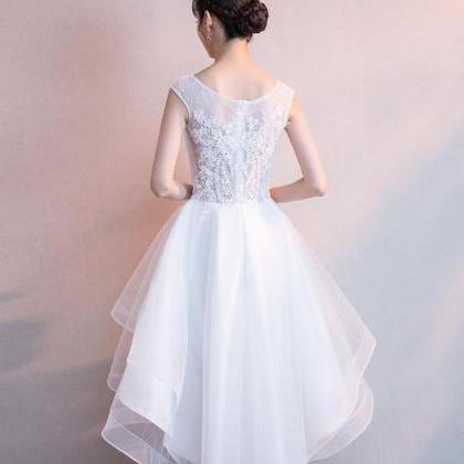 White High Low Graduation Dress , Tulle And Lace..