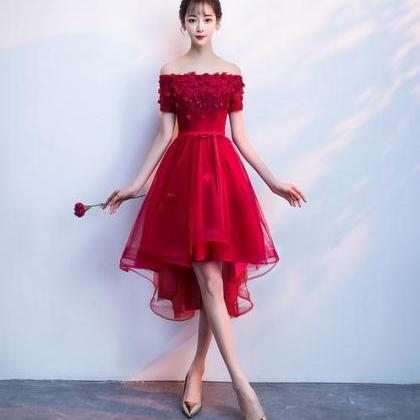 Cute Red Tulle and Lace High Low Homecoming Dress, Short Party Dress