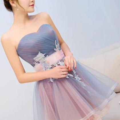 Cute Blue And Pink Knee Length Homecoming Dress..