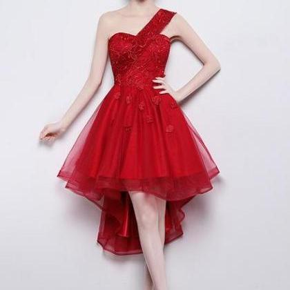 Cute One Shoulder Sweetheart Tulle High Low Party..