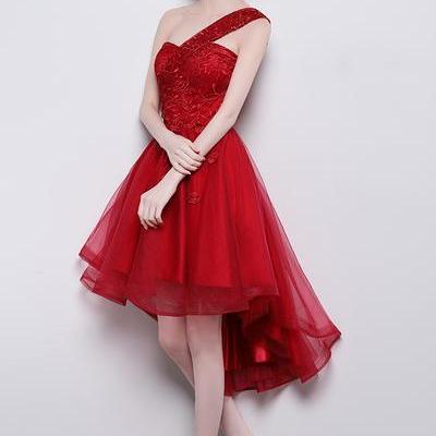 Cute One Shoulder Sweetheart Tulle High Low Party..