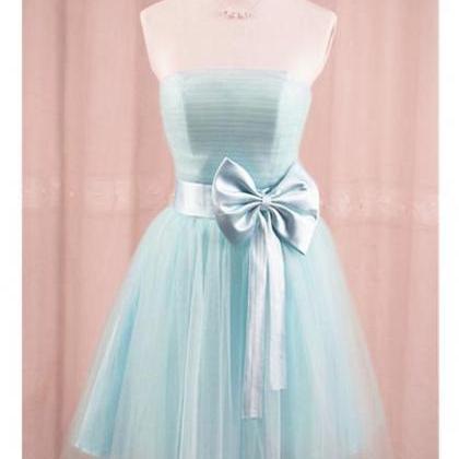 Adorable Light Blue Tulle Formal Dress With Bow,..