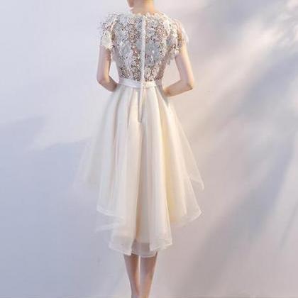 Lovely Champagne Tulle High Low Party Dress, Cute..