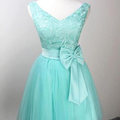 Charming Mint Green Tulle And Lace Party Dress,..