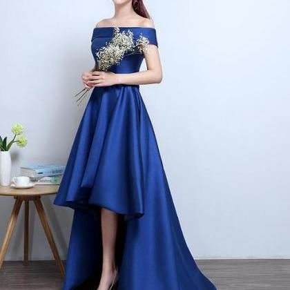 Blue High Low Homecoming Dress, Simple Satin..