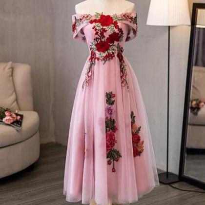 Pink Tulle Tea Length Beautiful Party Dress,..