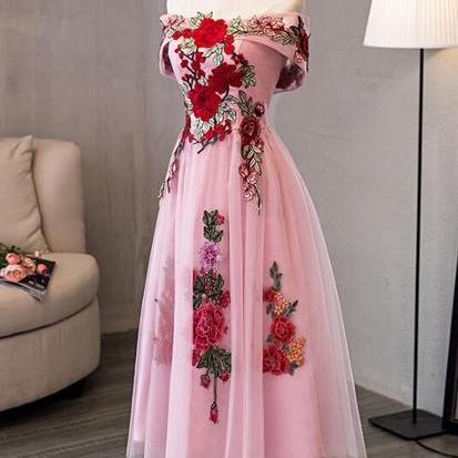 Pink Tulle Tea Length Beautiful Party Dress,..