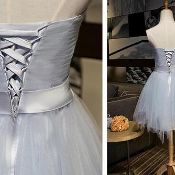Beautiful Simple Grey Tulle Party Dress With Bow,..