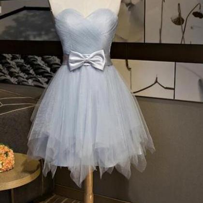 Beautiful Simple Grey Tulle Party Dress With Bow,..