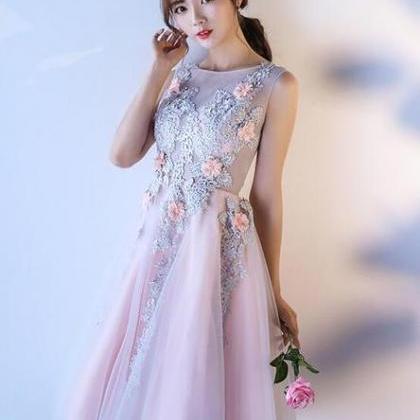 Beautiful Floral Lace Tulle Party Dress, Knee..