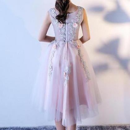 Beautiful Floral Lace Tulle Party Dress, Knee..