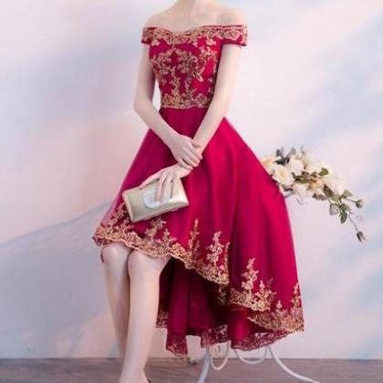 Beautiful High Low Off The Shoulder Short Sleeves Ombre Burgundy Floral 16th Chiffon Birthday Dress Lolita Dress 18th Birthday Outfits W1222